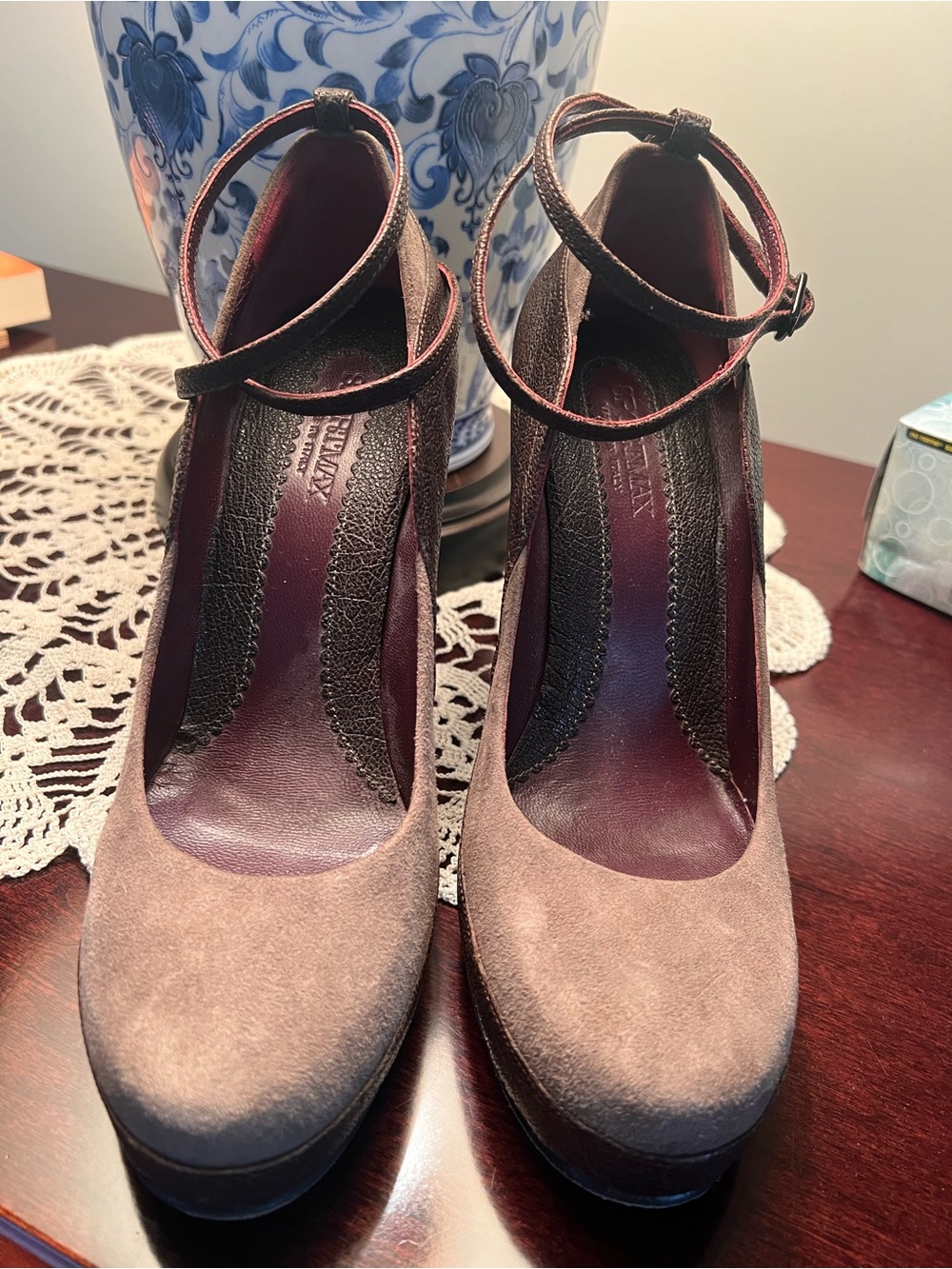 Sportmax Brown Suede Ankle-Strap Platform Pumps